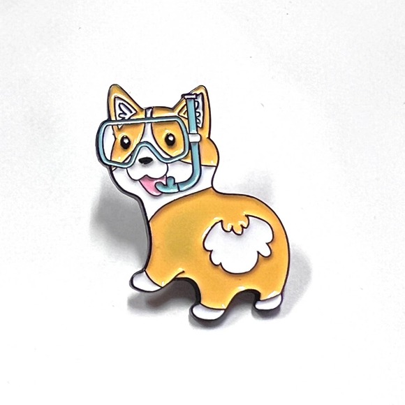 Corgi Dog with Diving Goggles Enamel Pin - Picture 2 of 7